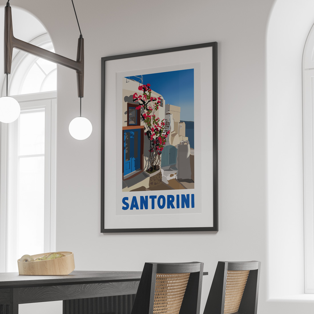 Affiche Santorin – Illustration paysage méditerranéen