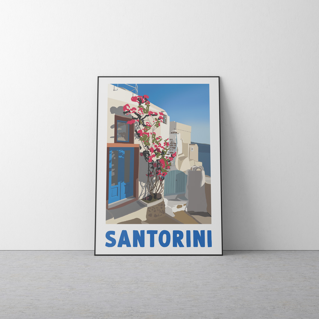 Affiche Santorin – Illustration paysage méditerranéen