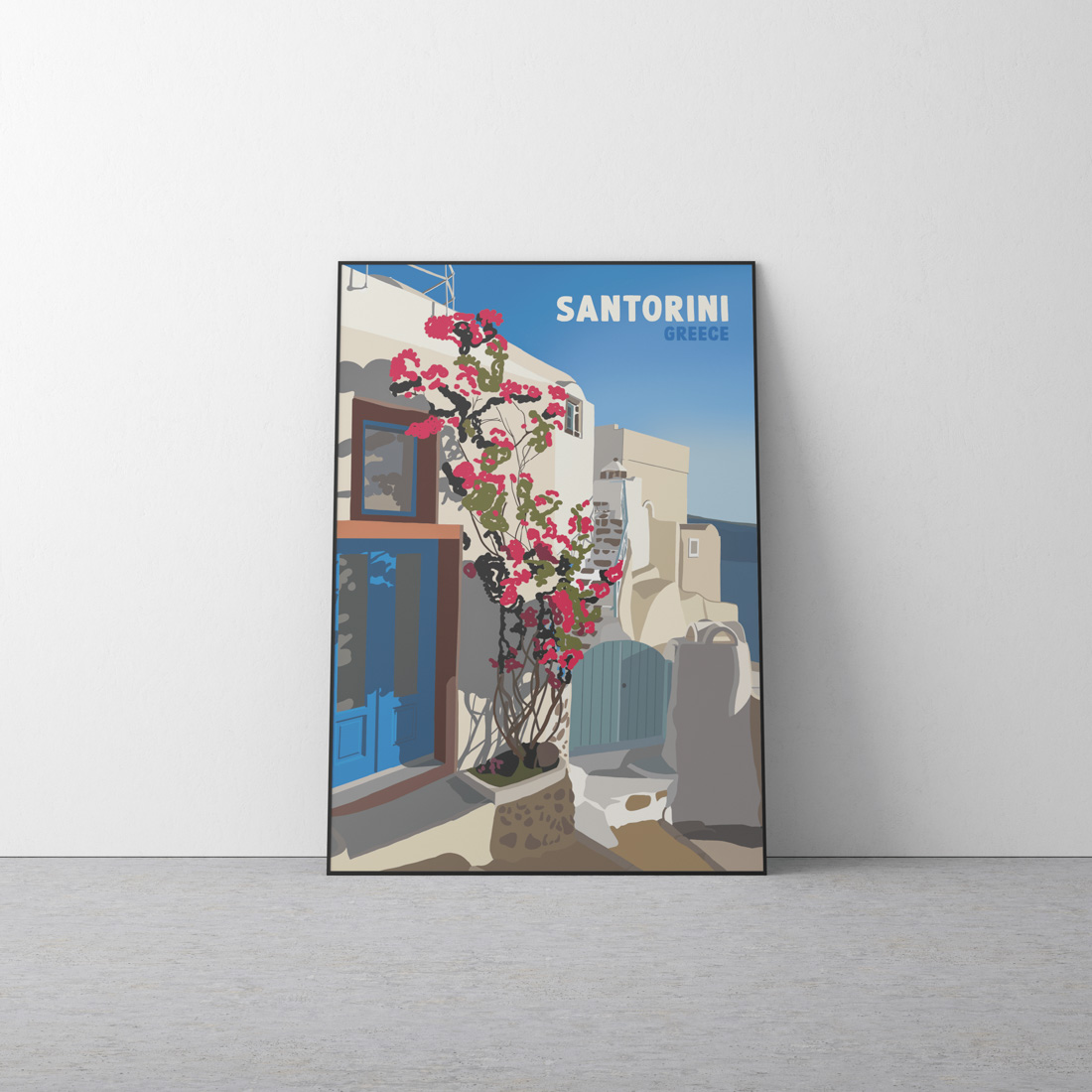 Affiche Santorin – Illustration paysage méditerranéen
