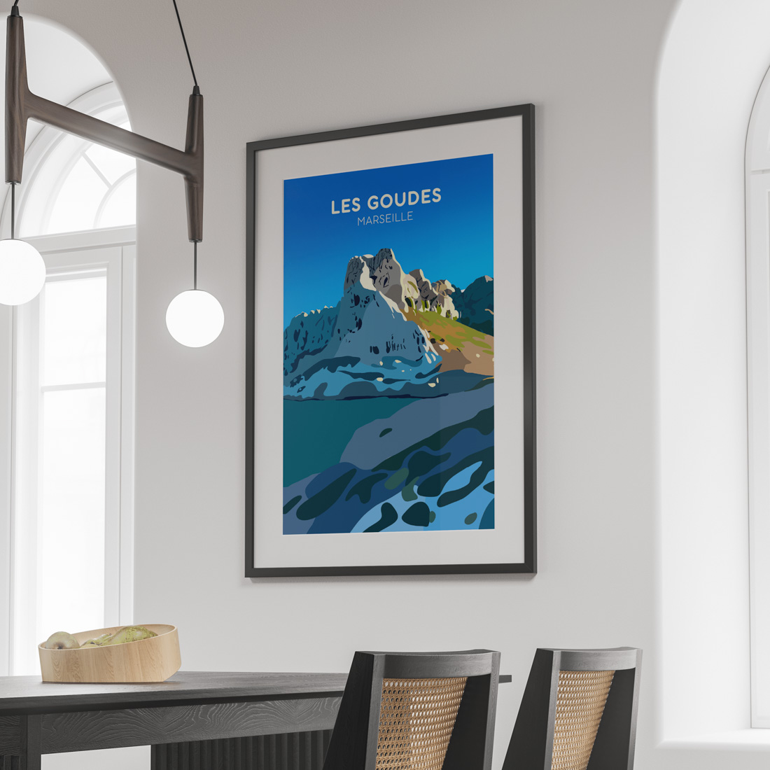 Poster illustré paysage méditerranéen Les goudes