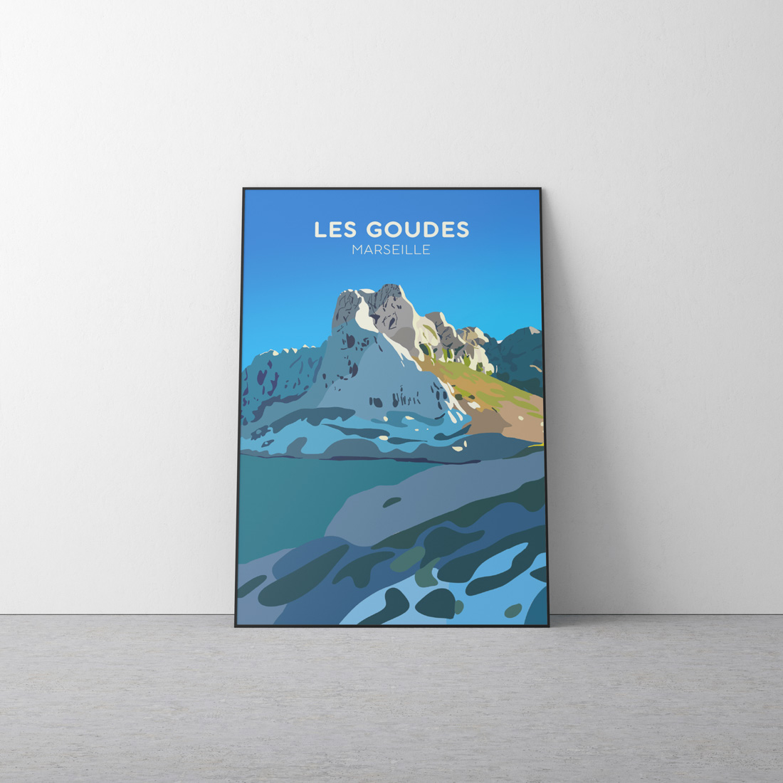Poster illustré paysage méditerranéen Les goudes