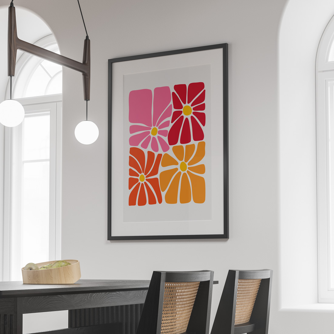 Affiche fleurs abstraites rose et orange